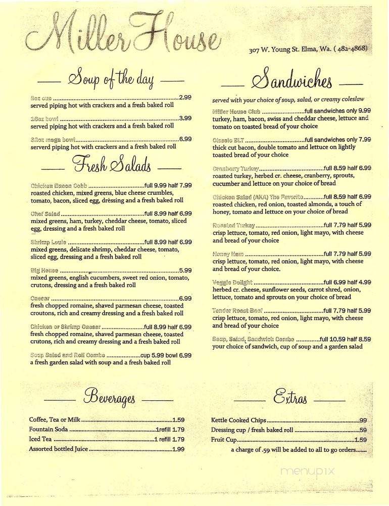 Miller House - Elma, WA menu_pic