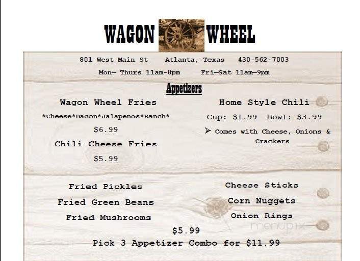 Wagon Wheel Restaurant - Atlanta, TX menu_pic