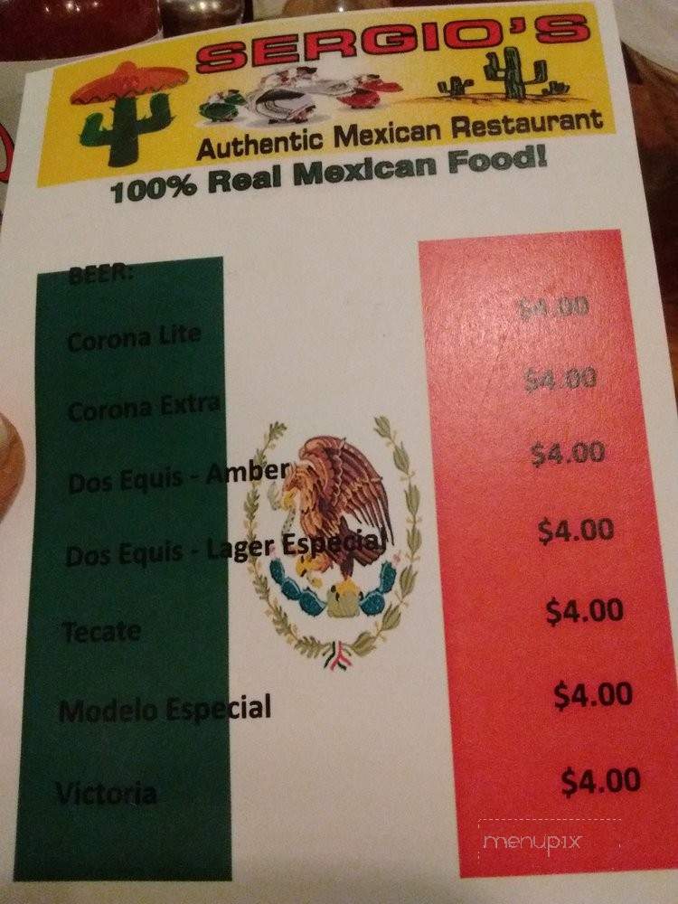Sergio's Authentic Mexican Restaurant - Park City, UT menu_pic