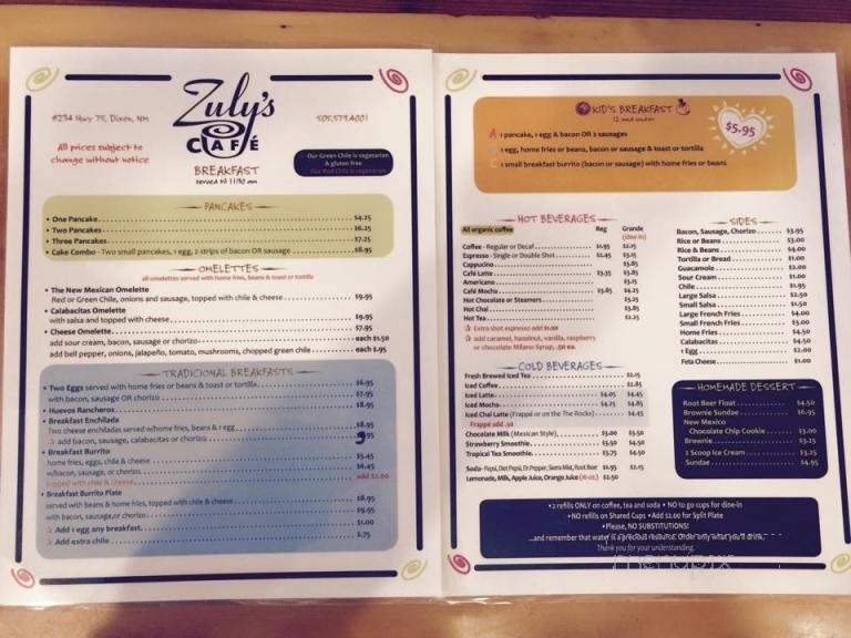 Zuly's Cafe - Dixon, NM menu_pic