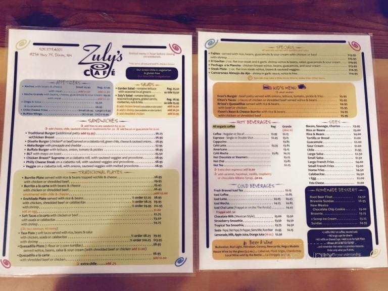 Zuly's Cafe - Dixon, NM menu_pic