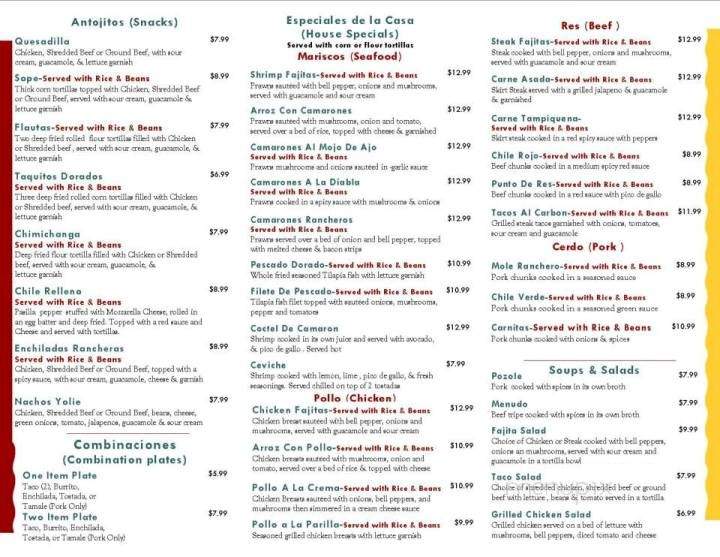 Yolie's Mexican Grill - Benton City, WA menu_pic