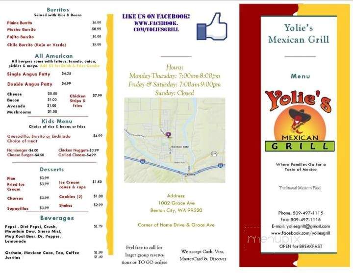 Yolie's Mexican Grill - Benton City, WA menu_pic