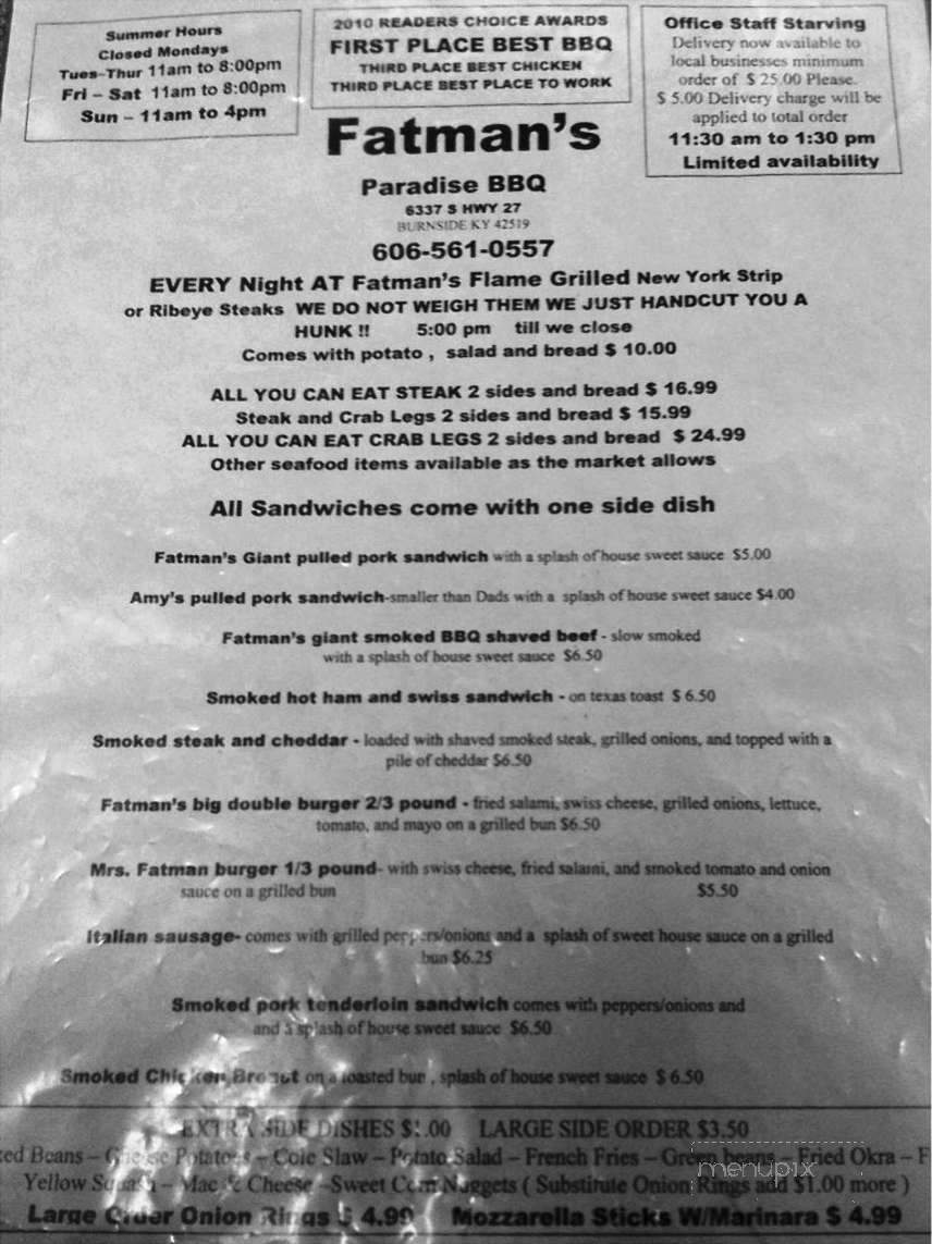 Fatman's Fire Pit BBQ - Somerset, KY menu_pic
