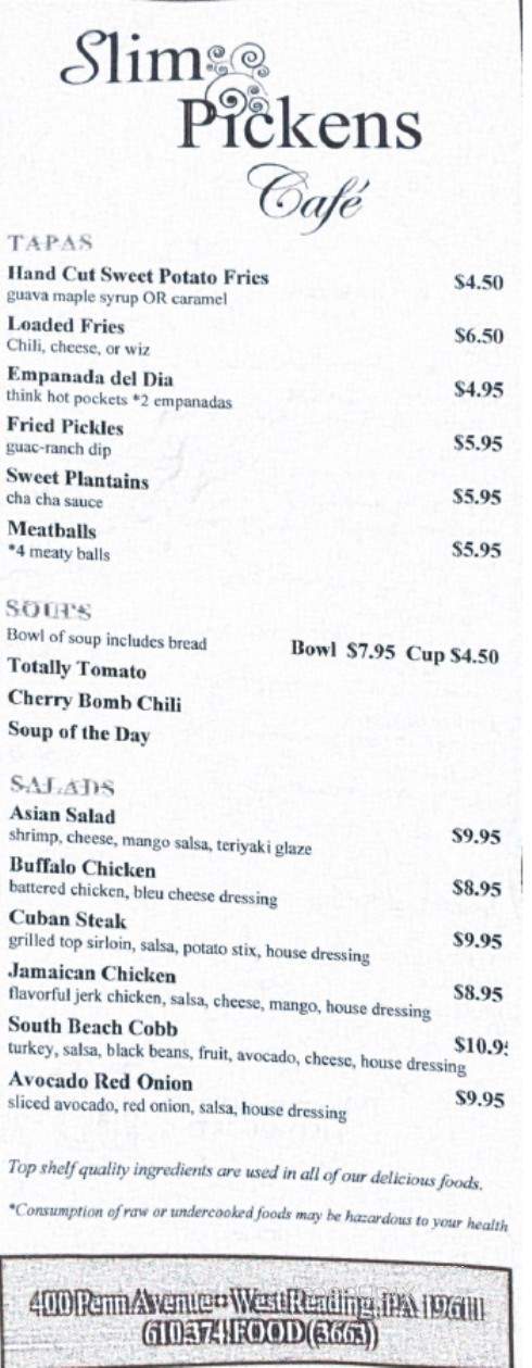 Slim Pickens Cafe - West Reading, PA menu_pic
