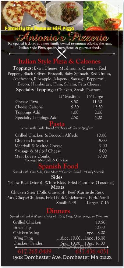 Antonio's Pizzeria - Dorchester, MA menu_pic