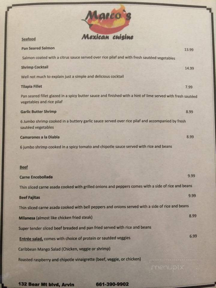 Marco's Mexican Cuisine - Arvin, CA menu_pic