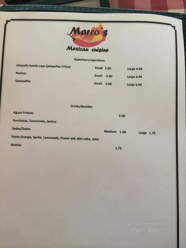 Marco's Mexican Cuisine - Arvin, CA menu_pic