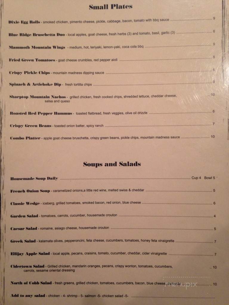 Cider Ridge - Ellijay, GA menu_pic
