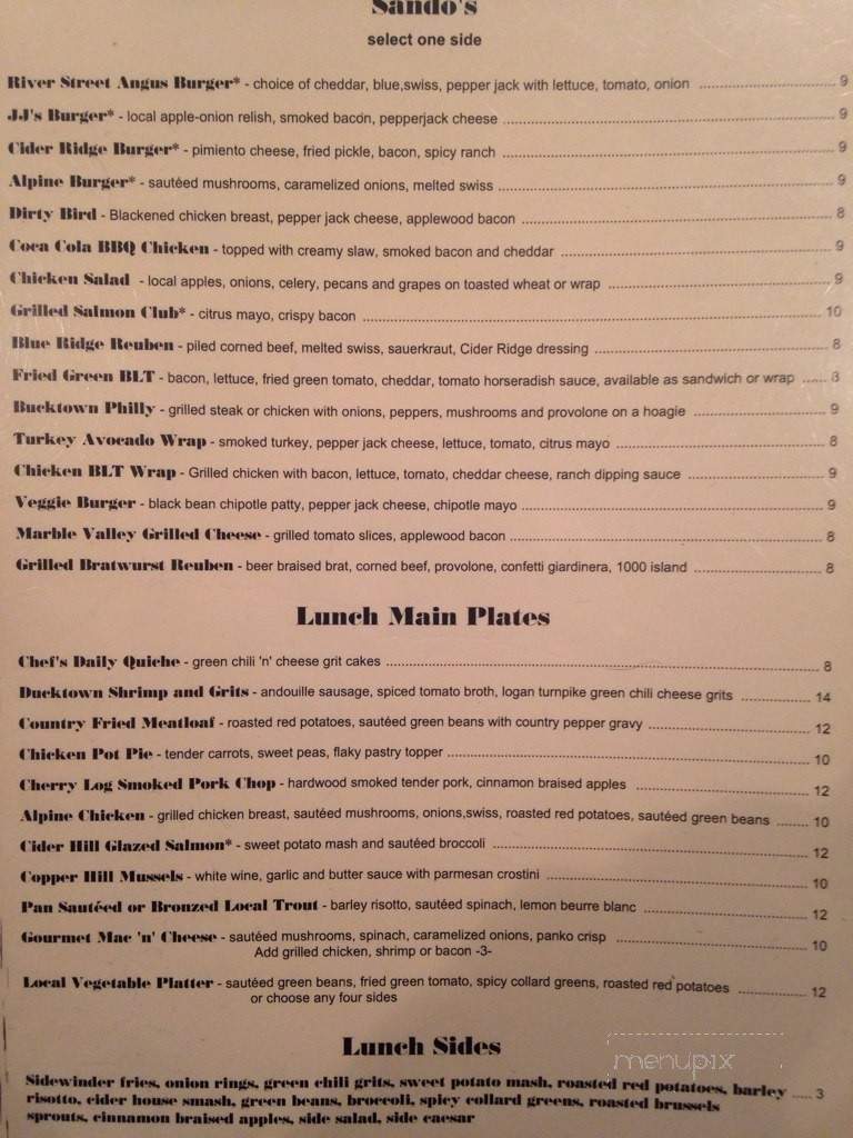 Cider Ridge - Ellijay, GA menu_pic