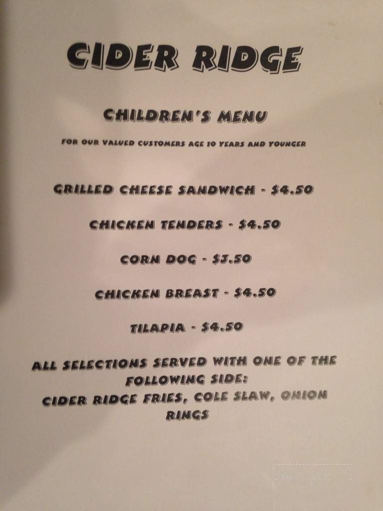 Cider Ridge - Ellijay, GA menu_pic