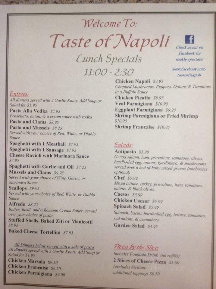 Taste Of Napoli - Blairsville, GA menu_pic