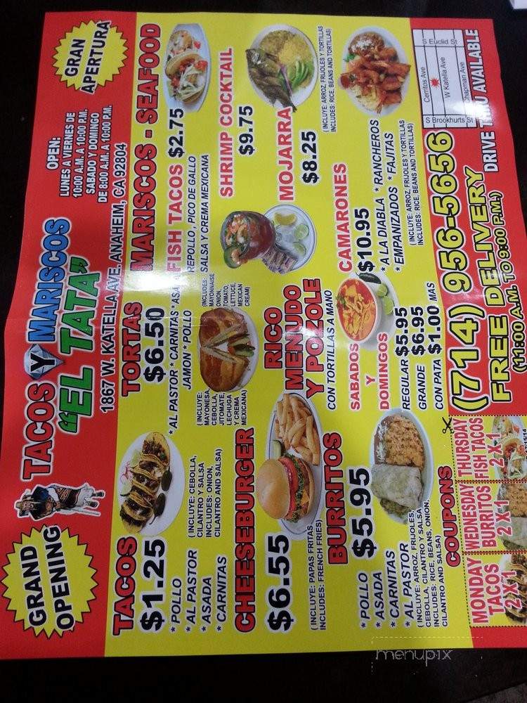 Tacos y Mariscos El Tata - Anaheim, CA menu_pic