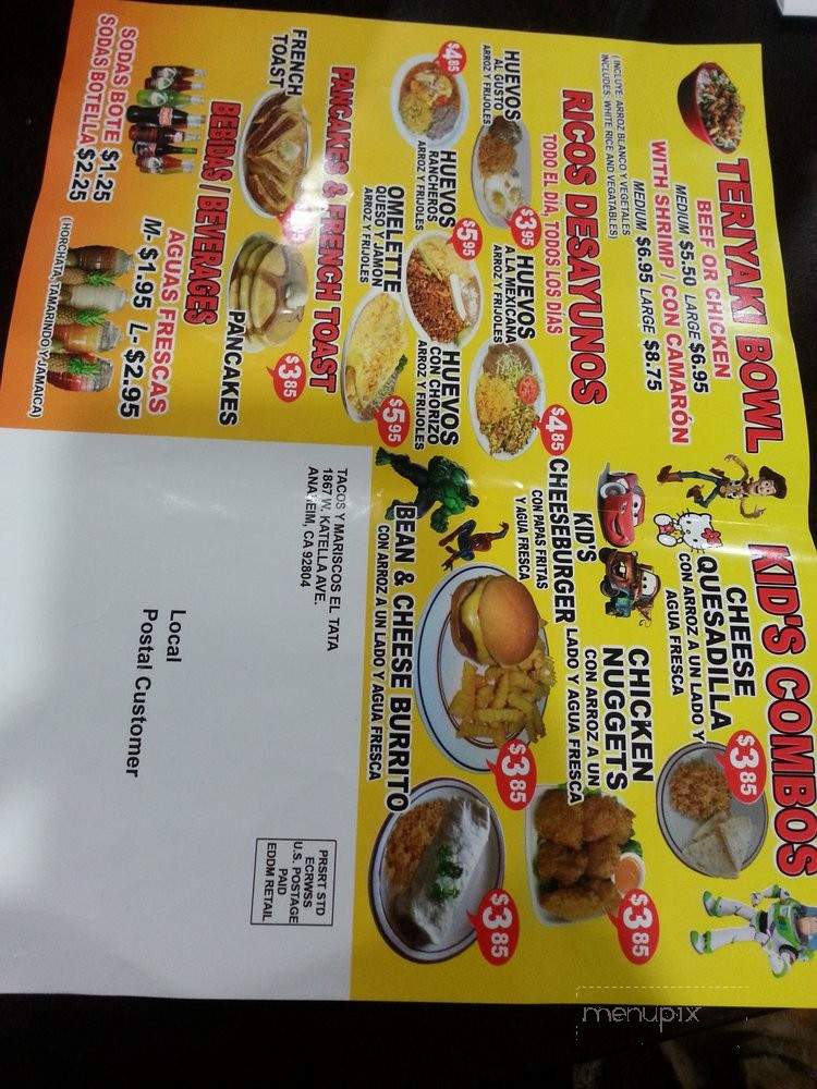 Tacos y Mariscos El Tata - Anaheim, CA menu_pic