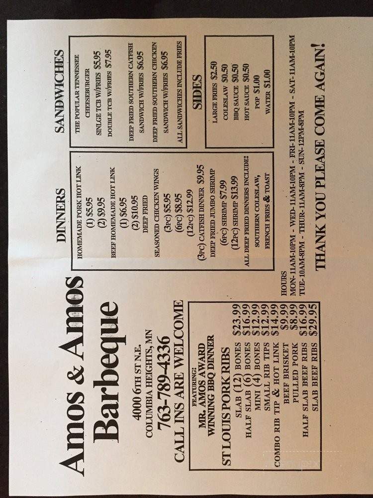 Amos & Amos BBQ - Minneapolis, MN menu_pic