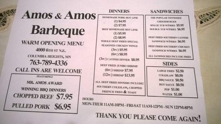 Amos & Amos BBQ - Minneapolis, MN menu_pic