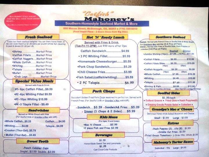 Catfish Mahoney's - McDonough, GA menu_pic