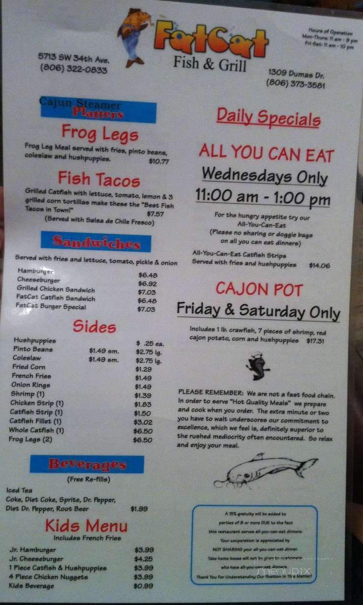 Fat Cat Fish & Grill - Amarillo, TX menu_pic