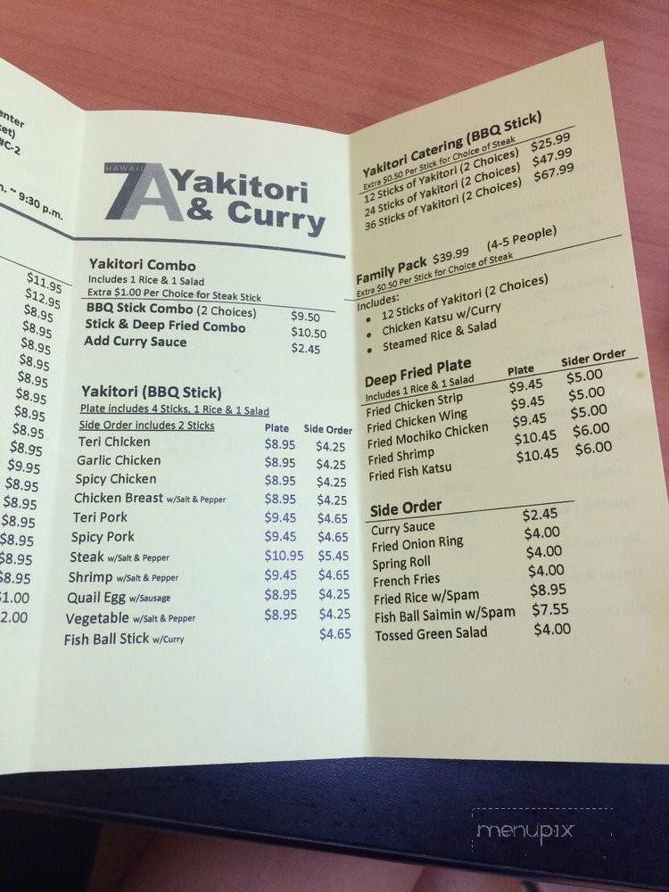 7A Hawaii Yakitori & Curry - Honolulu, HI menu_pic