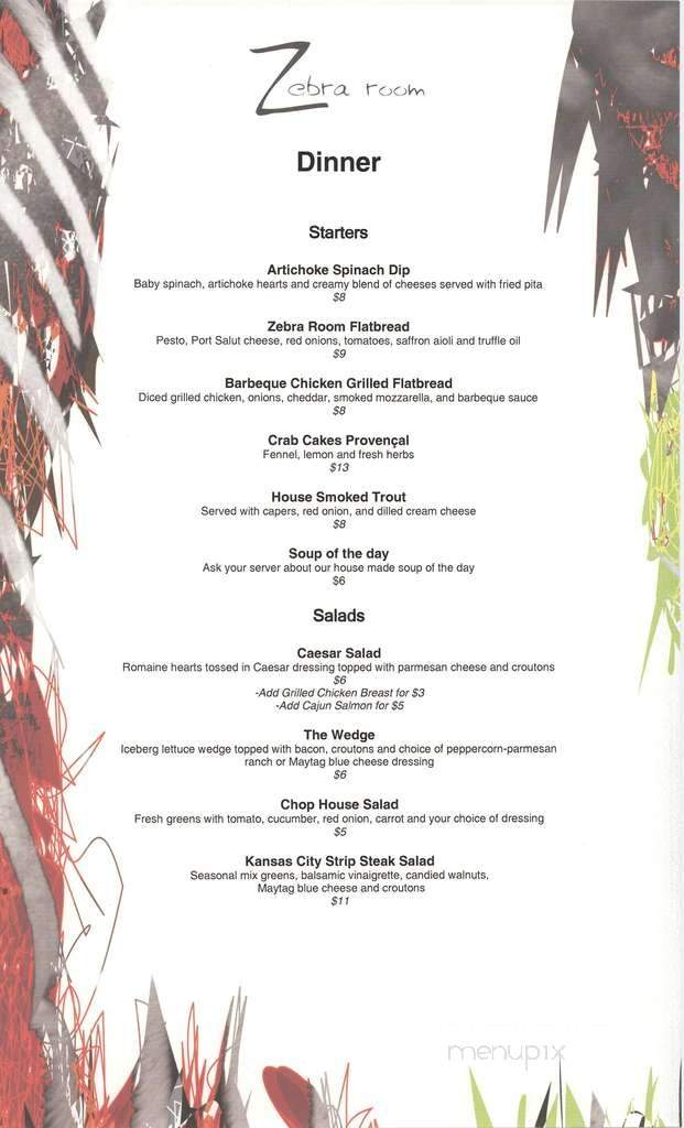Zebra Room - Kansas City, MO menu_pic