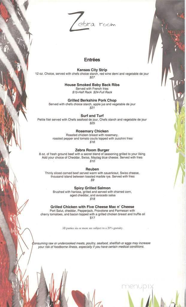 Zebra Room - Kansas City, MO menu_pic