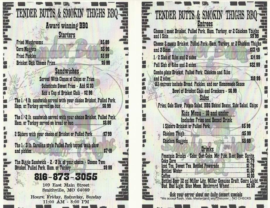 Tender Butts and Smokin Thighs BBQ - Smithville, MO menu_pic