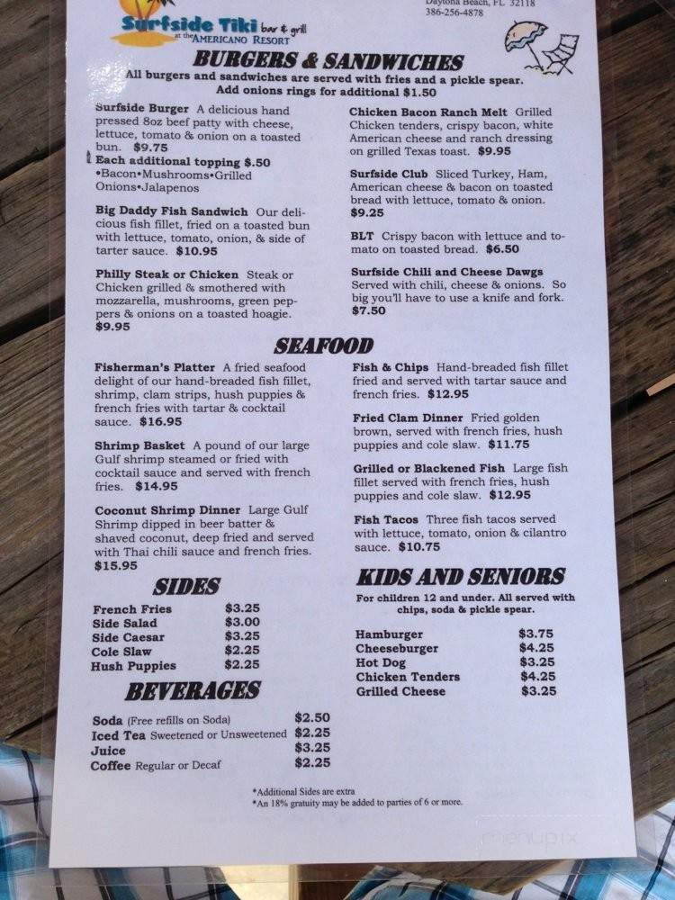 Surfside Tiki Bar & Grill - Daytona Beach, FL menu_pic