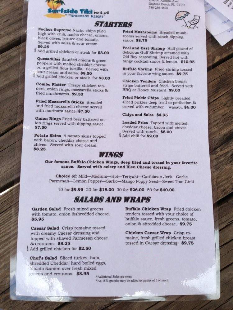 Surfside Tiki Bar & Grill - Daytona Beach, FL menu_pic