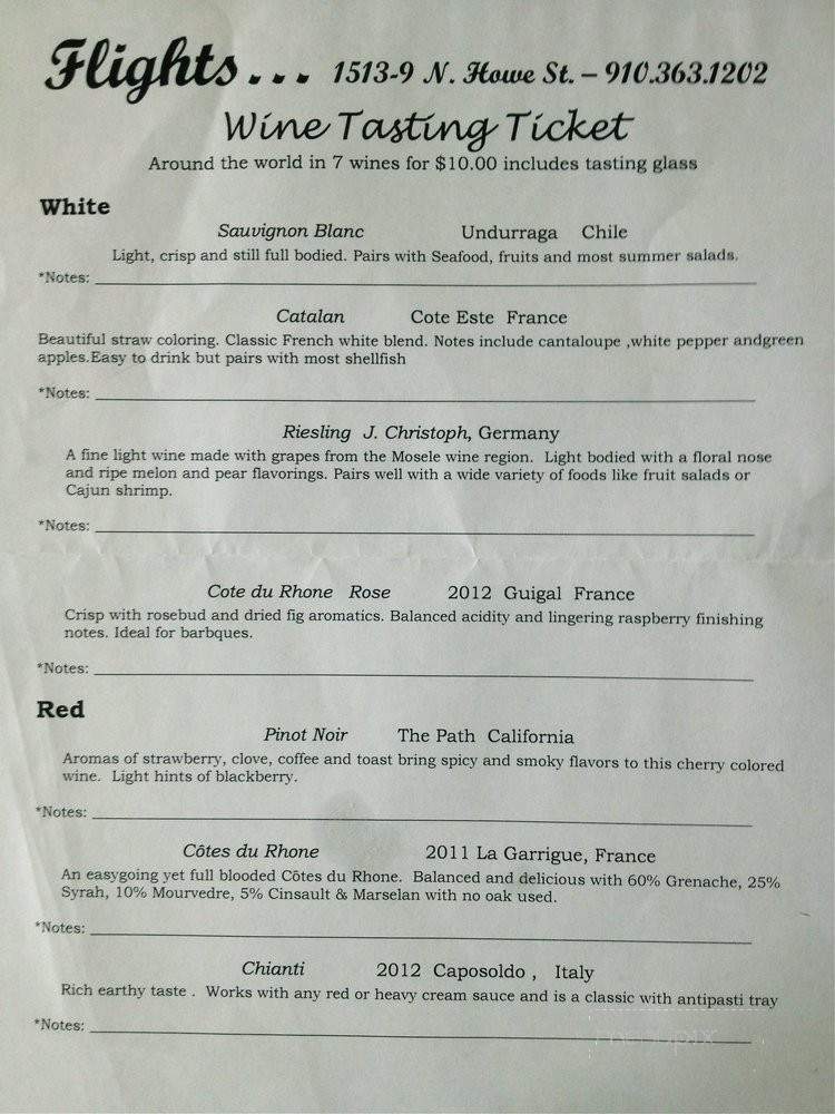 Flights - Southport, NC menu_pic