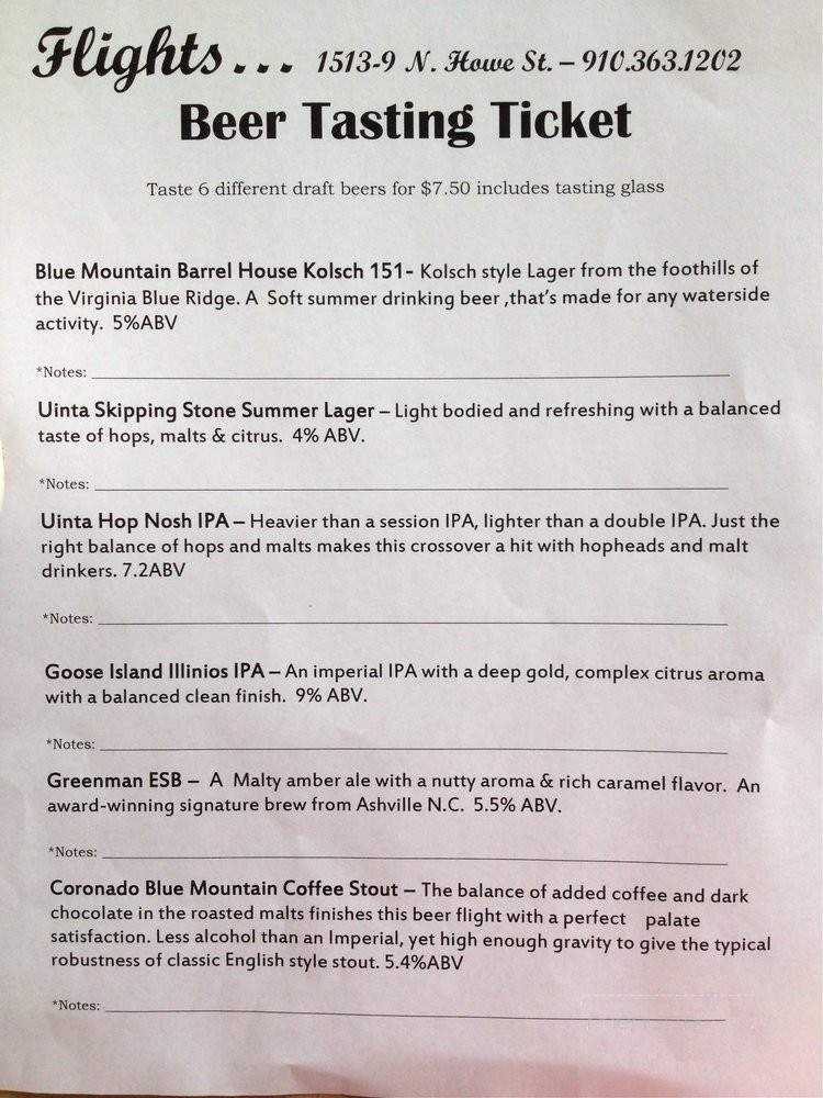 Flights - Southport, NC menu_pic