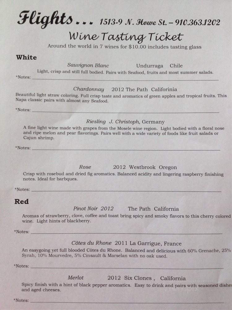 Flights - Southport, NC menu_pic