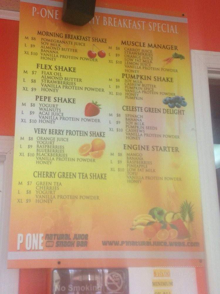 P One Natural Juice And Snack Bar - Bridgeport, CT menu_pic