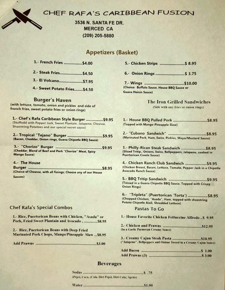 Chef Rafa's Caribbean Fusion - Merced, CA menu_pic