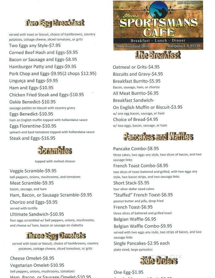 /250270827/Steves-Sportsmans-Cafe-Menu-Mariposa-CA - Mariposa, CA