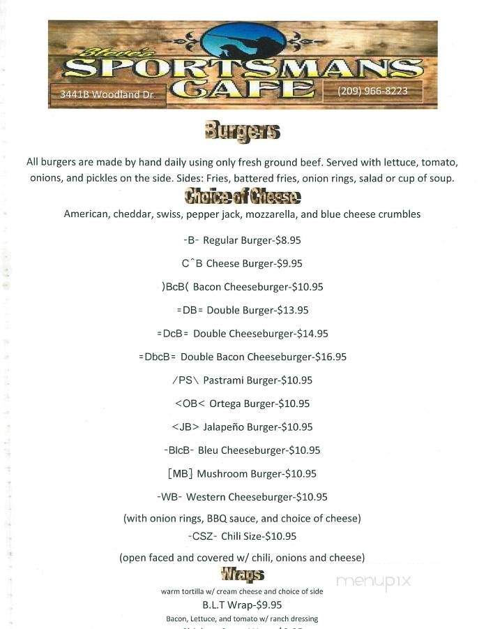 Steve's Sportsmans Cafe - Mariposa, CA menu_pic