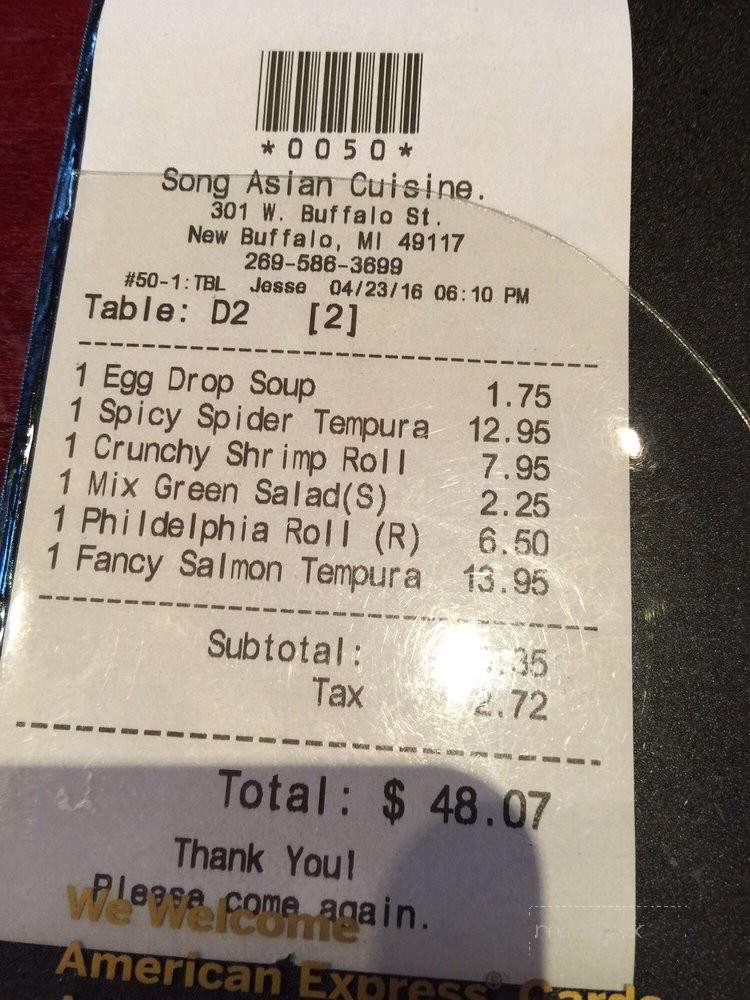 Song Asian Cuisine - New Buffalo, MI menu_pic