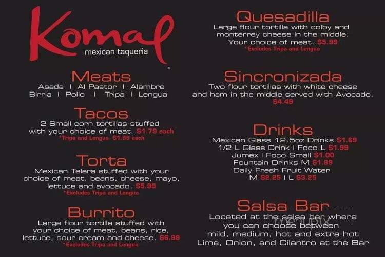 Komal Mexican Taqueria - Kearney, NE menu_pic
