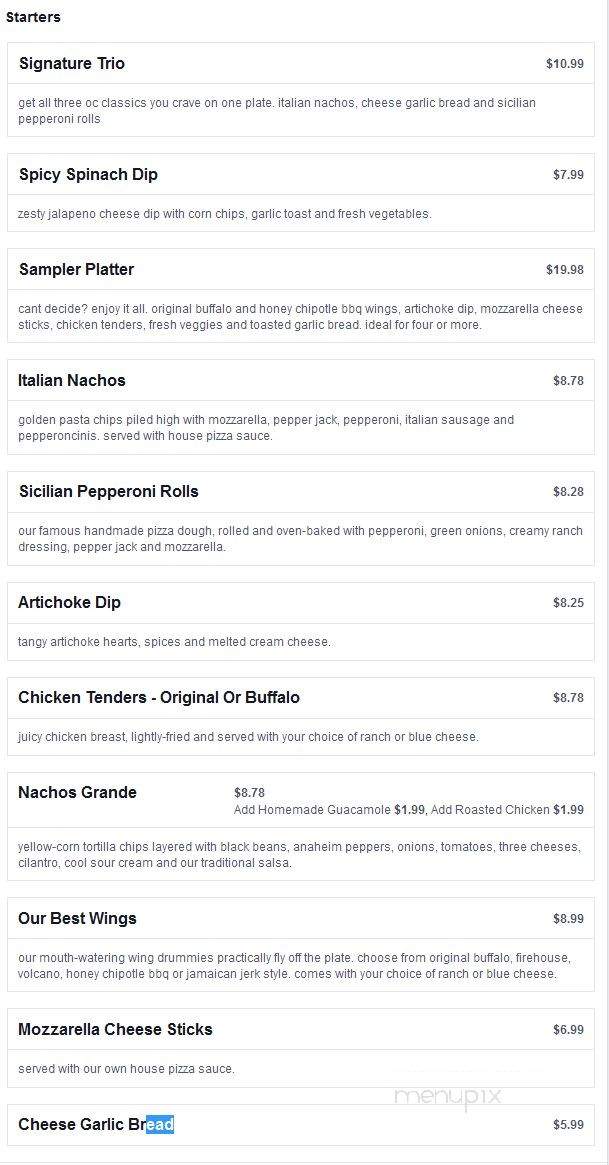 Old Chicago Restaurant - Peoria, IL menu_pic