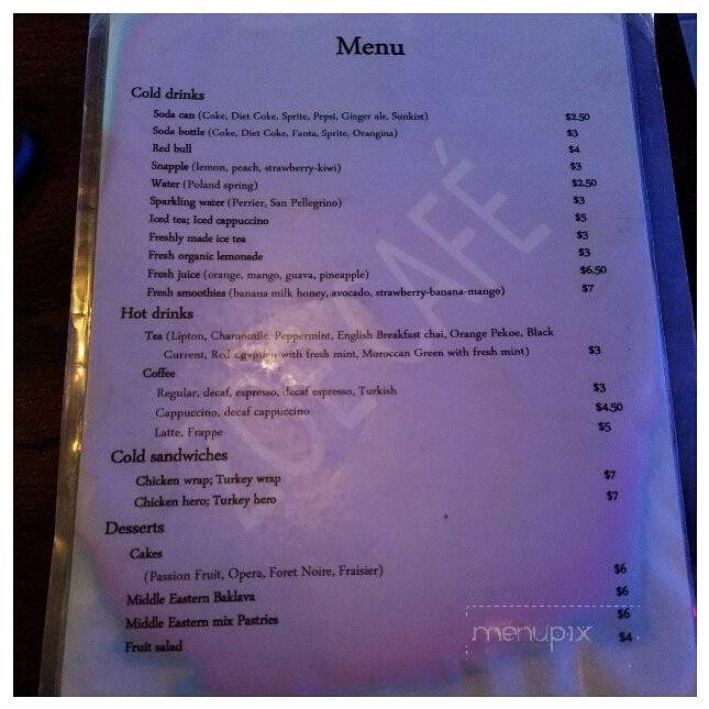 Zoe Hookah Cafe - New York, NY menu_pic