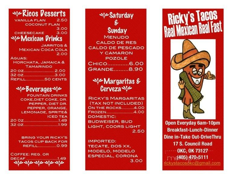 Ricky's Tacos - Oklahoma City, OK menu_pic