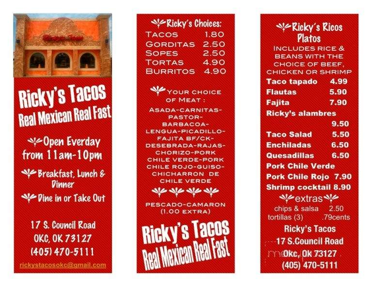 Ricky's Tacos - Oklahoma City, OK menu_pic