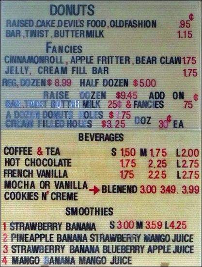 Manley's Donut Shop - San Jose, CA menu_pic