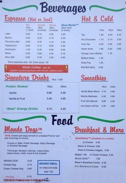 Mondo's Espresso - Kirkland, WA menu_pic
