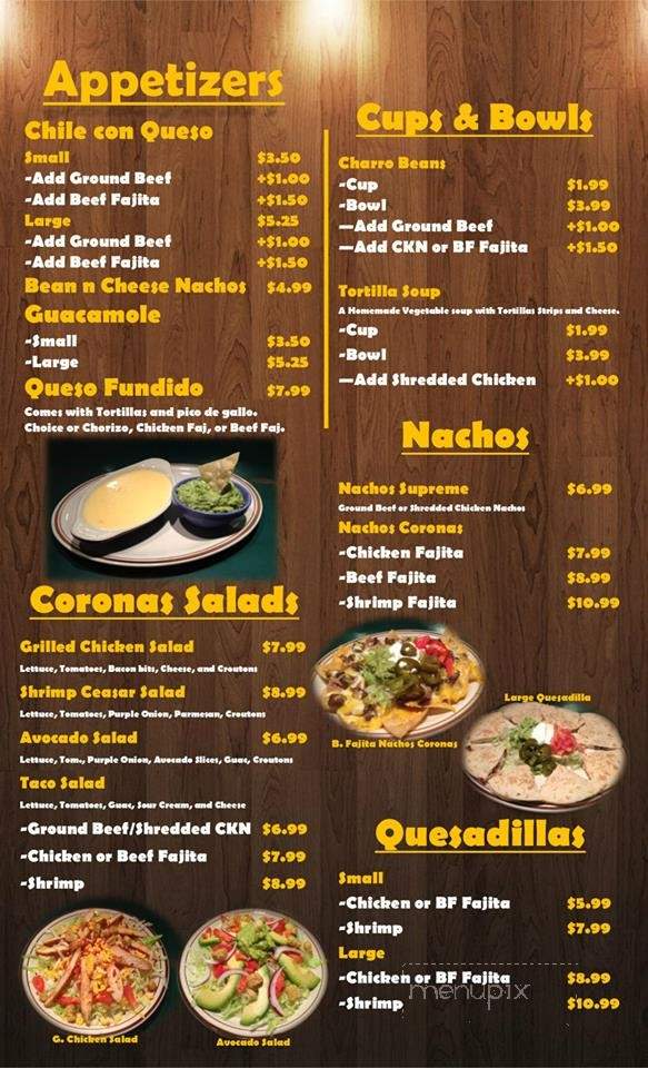 Online Menu  of Coronas Mexican Restaurant  Rockdale TX