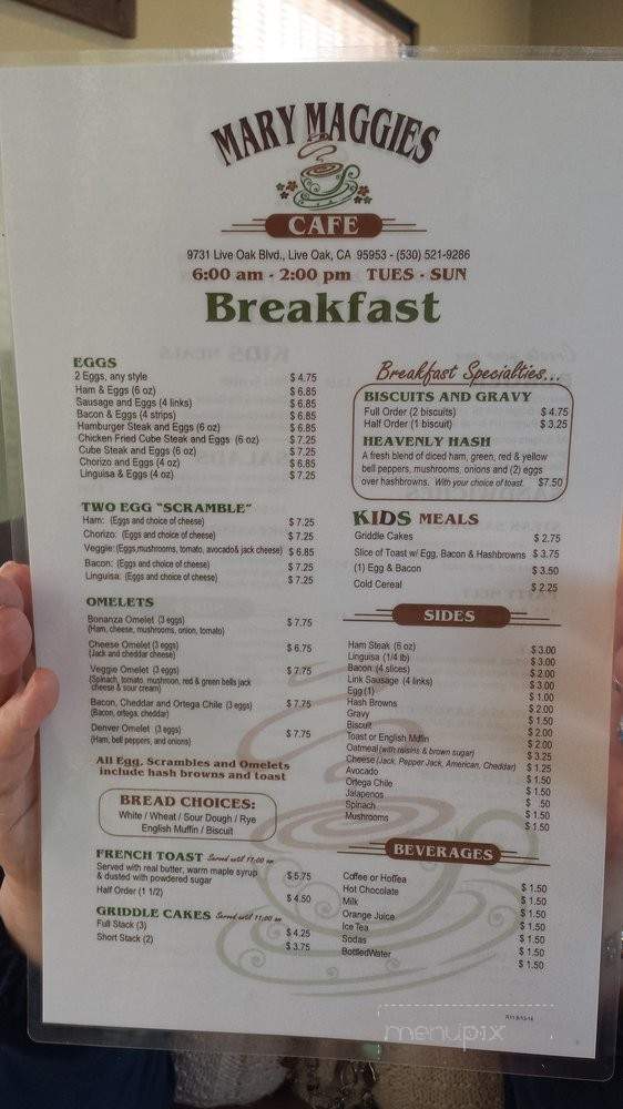 Mary Maggies Cafe - Live Oak, CA menu_pic