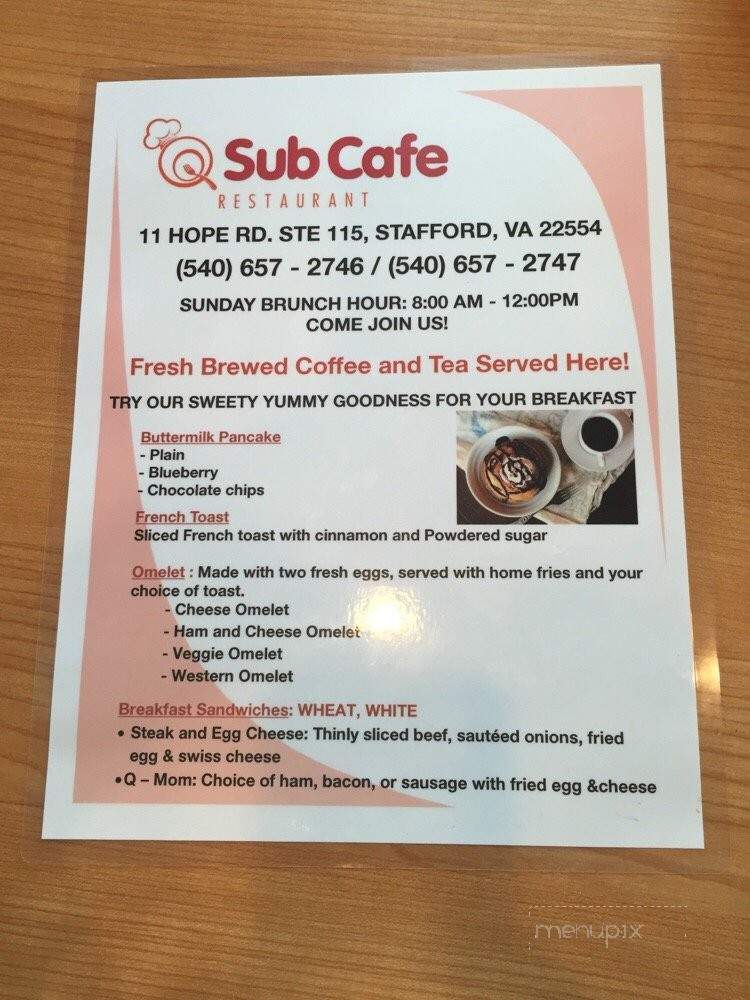 Q Sub Cafe - Stafford, VA menu_pic