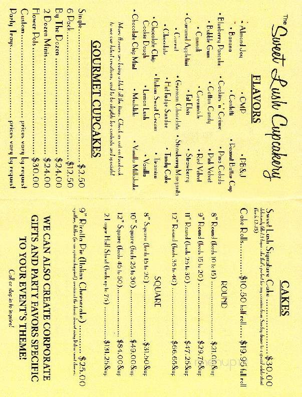 The Sweet Lush Cupcakery - Dunmore, PA menu_pic