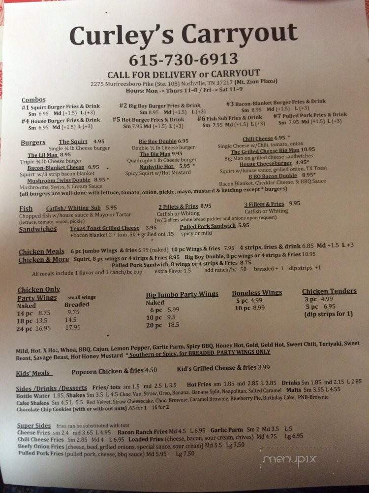 Curley's Carryout - Nashville, TN menu_pic