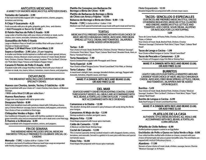El Patron, Taqueria and Grill - Hanover Park, IL menu_pic