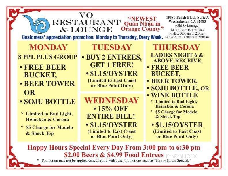 Vo Seafood Restaurant and Lounge - Westminster, CA menu_pic